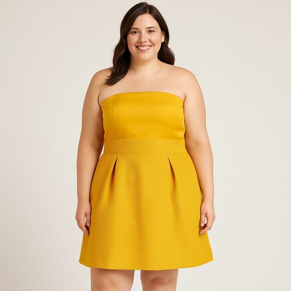 New York & Company Yellow Strapless Stretch Fit & Flare Smocked Waist Dress XXL - Picture 1 of 12